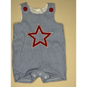 Vintage Little Wishes Baby Boys Boys Blue Gingham Romper Size 6-12 Months